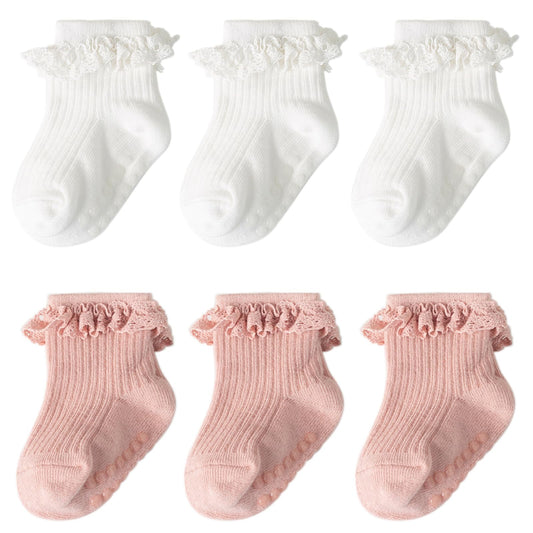 DRESHOW BQUBO Baby Girls Toddler Anti Slip Socks - Cute Frilly Ruffle Grip Ankle Socks for Infant Toddler