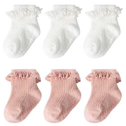 DRESHOW BQUBO Baby Girls Toddler Anti Slip Socks - Cute Frilly Ruffle Grip Ankle Socks for Infant Toddler