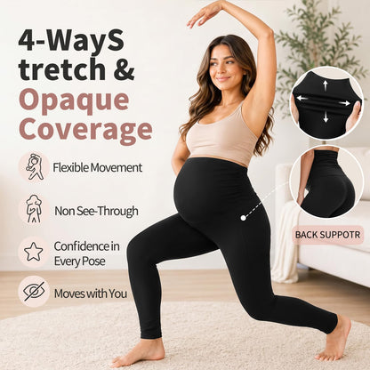Hmuuo Women's Maternity Leggings Over The Belly Buttery Soft Pregnancy Yoga Pants Activewear Workout Leggings