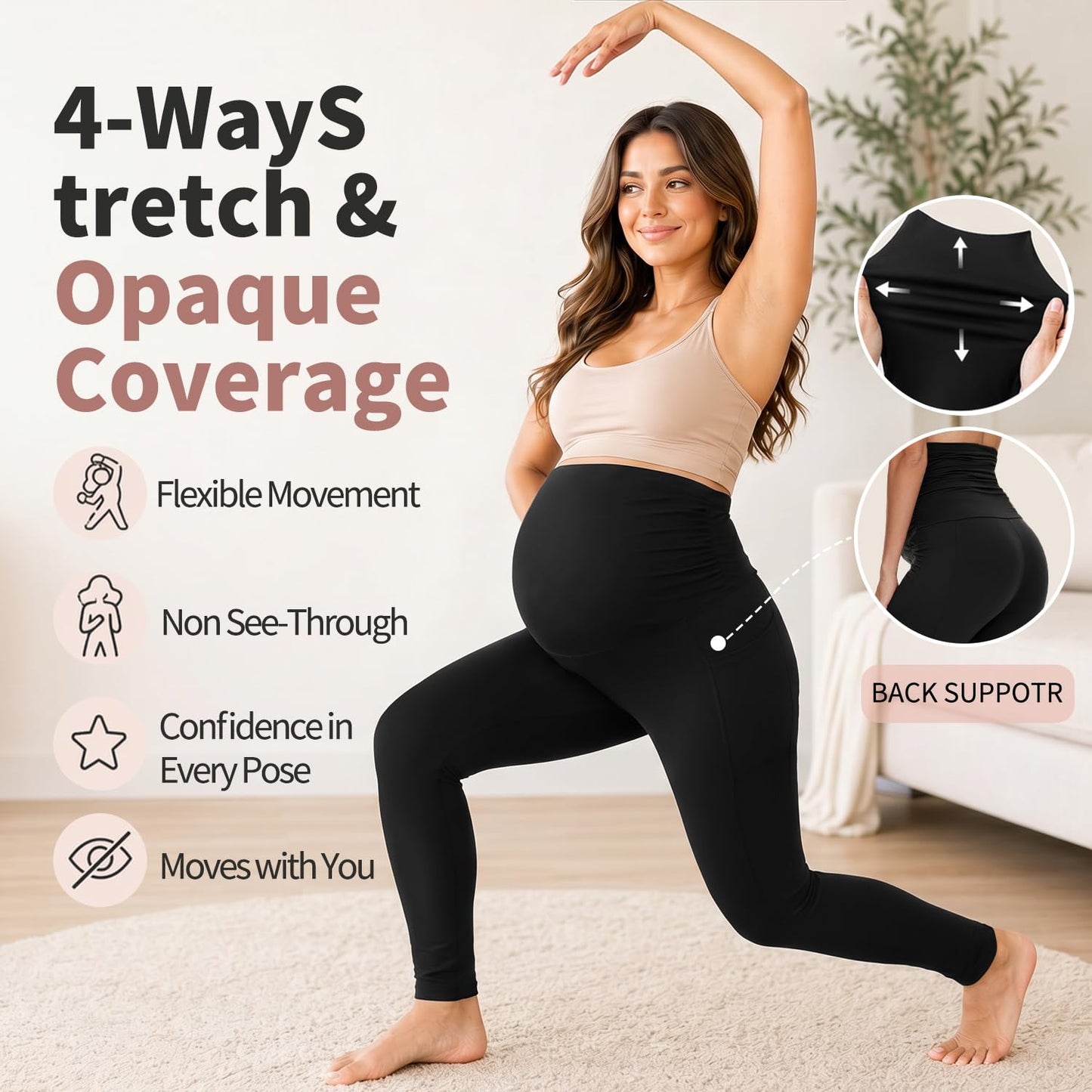 Hmuuo Women's Maternity Leggings Over The Belly Buttery Soft Pregnancy Yoga Pants Activewear Workout Leggings
