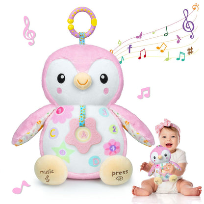Baby Toys 0-6 Months,Musical Plush Stuffed Animal with Rattles & Crinkle Paper,Hanging Ring for Sensory Play,Tummy Time Toys for 0-12 Months Girls, Baby Girl Gift (Pink)