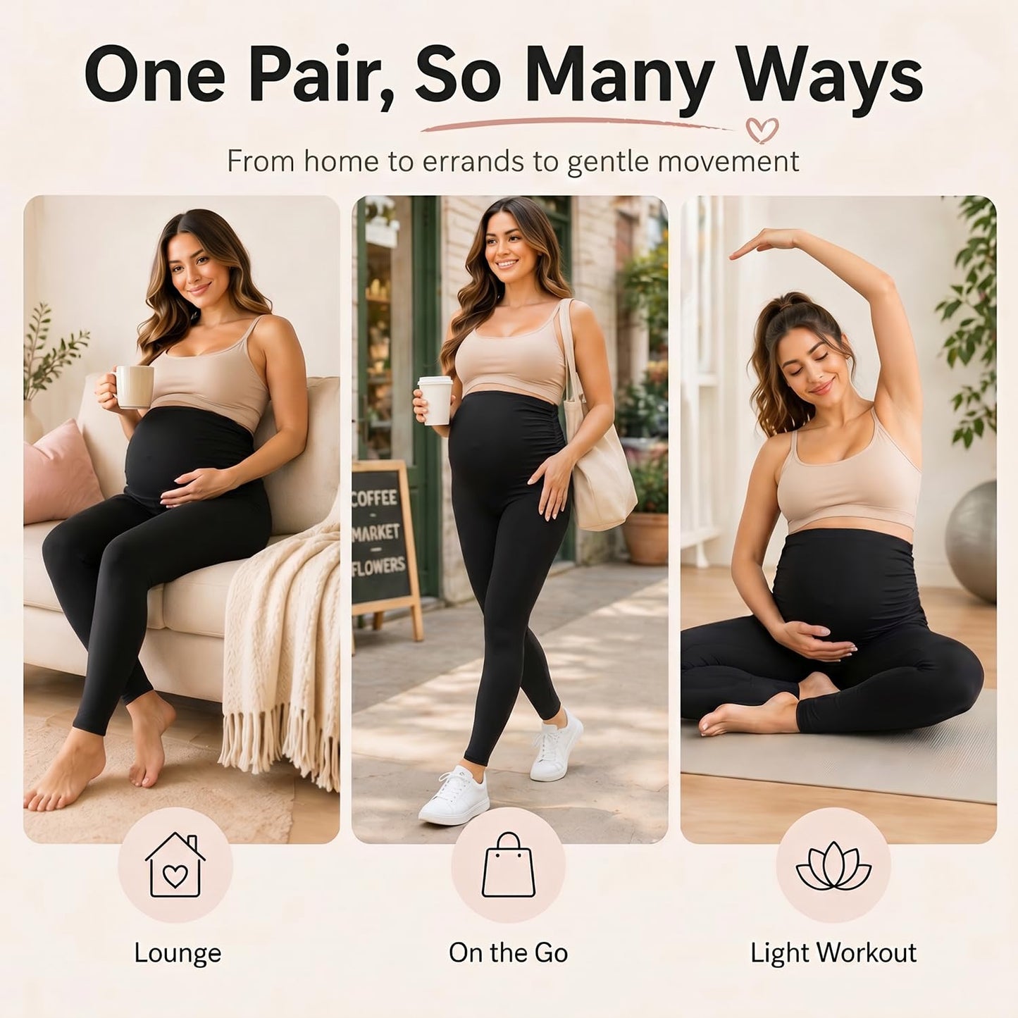 Hmuuo Women's Maternity Leggings Over The Belly Buttery Soft Pregnancy Yoga Pants Activewear Workout Leggings
