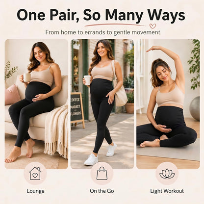 Hmuuo Women's Maternity Leggings Over The Belly Buttery Soft Pregnancy Yoga Pants Activewear Workout Leggings