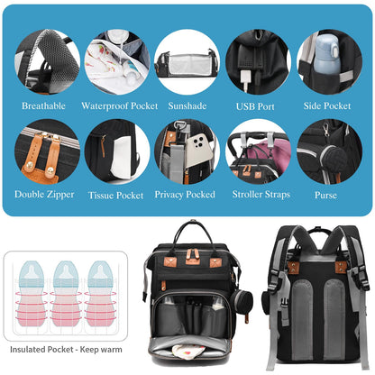 Jeryswet Baby Diaper Bags with Changing Station, Waterproof Large Capacity Diaper Bag Backpack for Moms Dads with USB Charging Port and Stroller Straps, Baby Shower Gifts, Grey