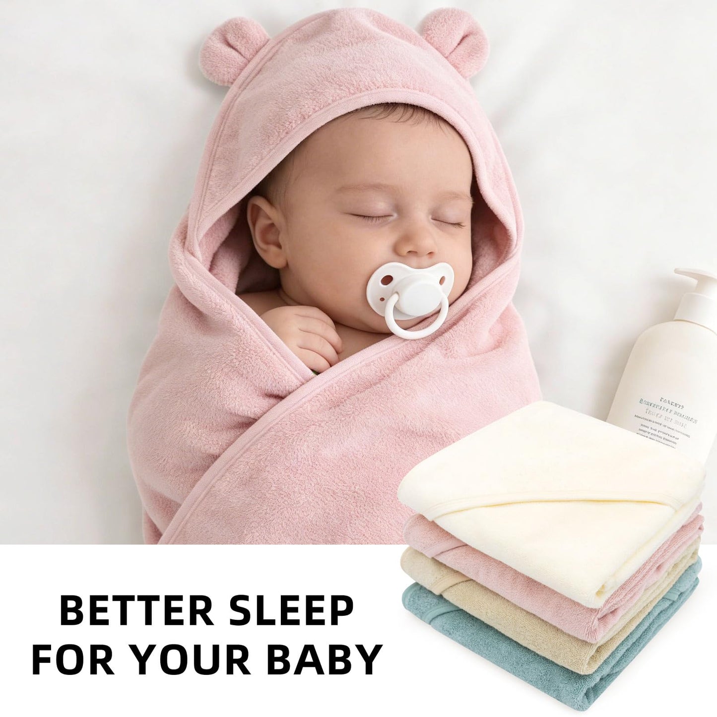 LifeTree 1 Pack Baby Hooded Towel with 1 Pack Washcloth for Newborn, 100% Cotton Bath Towel for Babies, Infant, Toddler and Kids, Thick,Soft and Absorbent, 30 * 30 Inches, Newborn Essentials, Pink