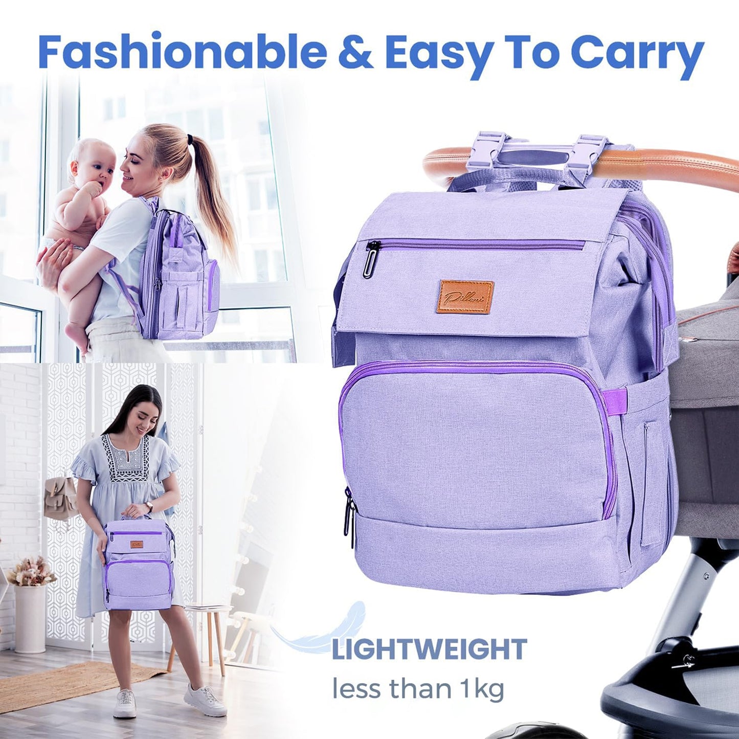 PILLANI Baby Diaper Bag Backpack - Baby Bag for Girls & Boys, Large Waterproof Toddler Diaper Backpack - Baby Shower Gifts & Registry Must Haves - Travel Diaper Bags with Changing Pad - Newborn Stuff