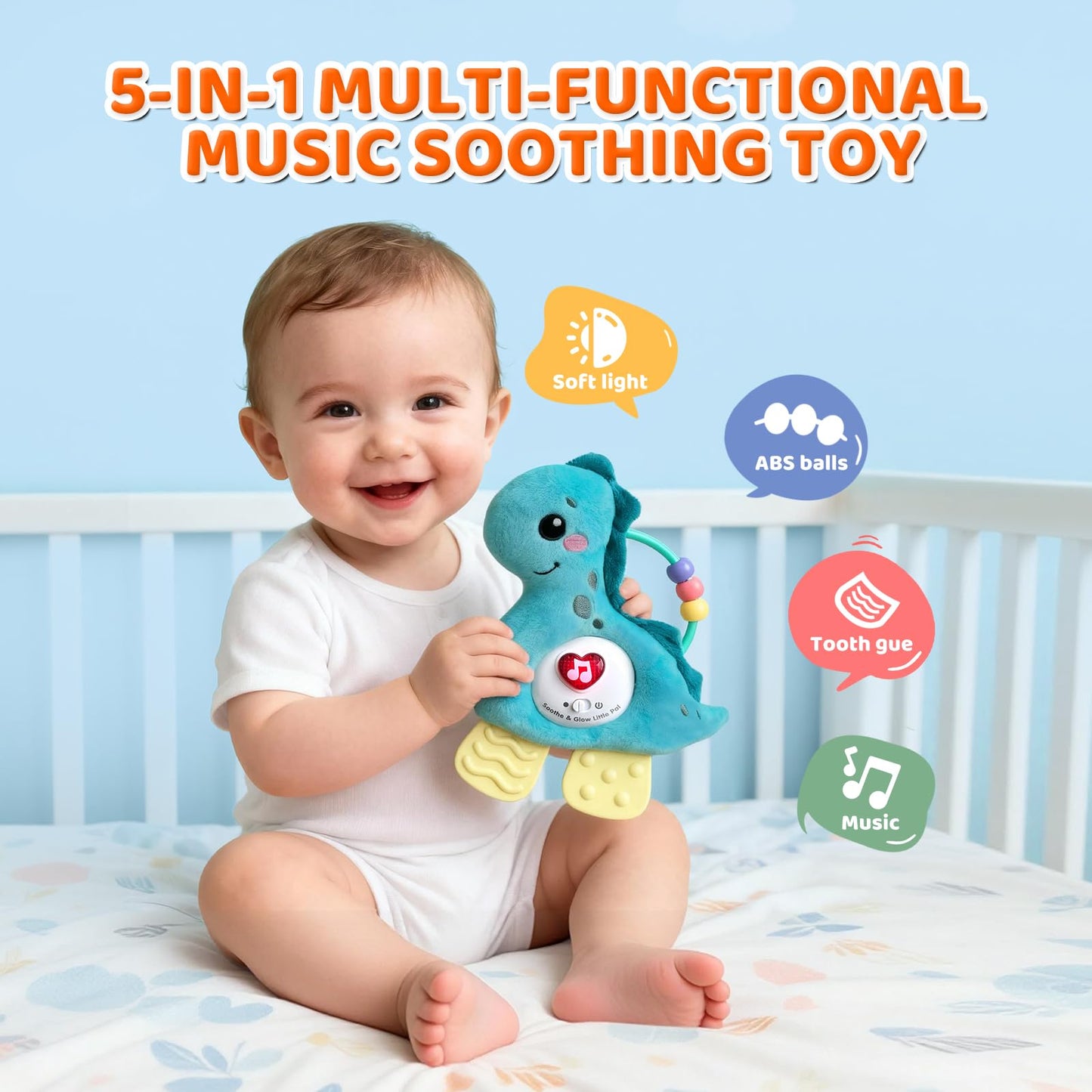 Baby Musical Activity Soft Toys with Sound & Light, Sensory Toys for Infant Developmental with Teether, Rattle and Textures, Soft Plush Toy for Newborn Gift 6 to 12 Months (Pink Unicorn)