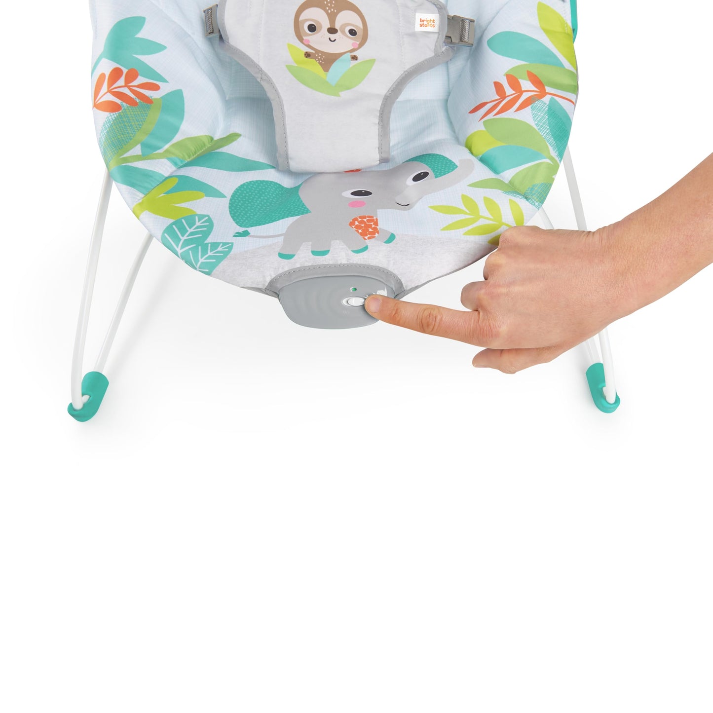Bright Starts Baby Bouncer Soothing Vibrations Infant Seat - Removable -Toy Bar, Nonslip Feet, 0-6 Months Up to 20 lbs (Safari Fun)