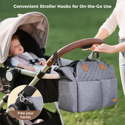 Lekebaby Diaper Bag Tote, 17 Pockets Large Travel Diaper Tote Waterproof with Portable Changing Pad, Mom Crossbody Hospital Bag for Labor Delivery, Baby Essentials for Newborn Gifts, Grey