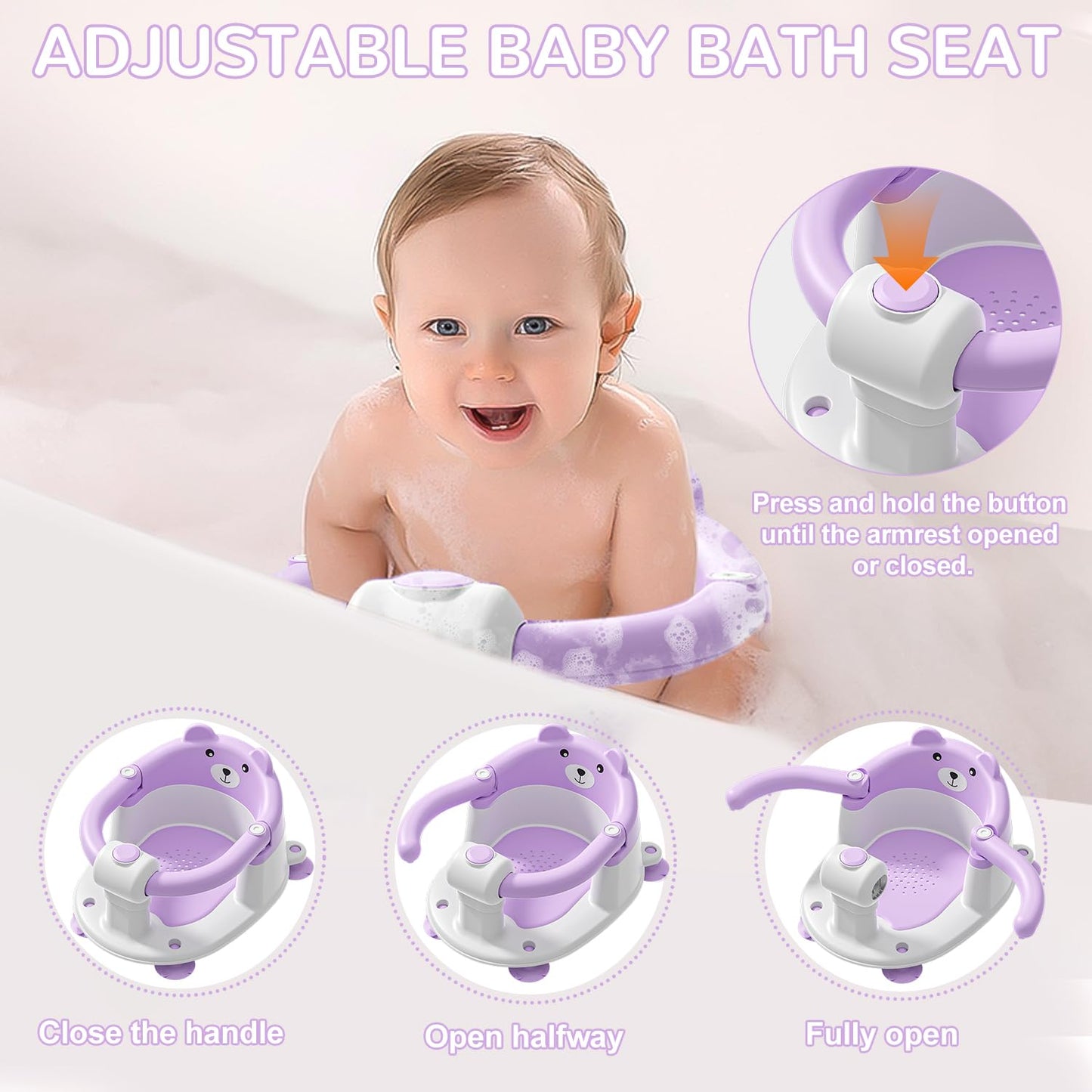 Baby Bath Seat for Babies 6 Months & up, Non-Slip Toddler Bath Seats for Babies Sitting Up, Safe Infant & Newborn Bathtub Chair with 4 Suction Cups & Soft Cushion for Shower,Blue