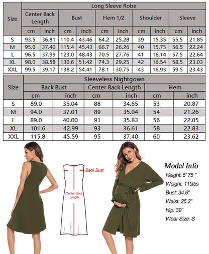 SWOMOG Women Maternity Nursing Gown and Robe Set 3 in 1 Labor Delivery Nursing Nightgown for Breastfeeding Hospital Bathrobe
