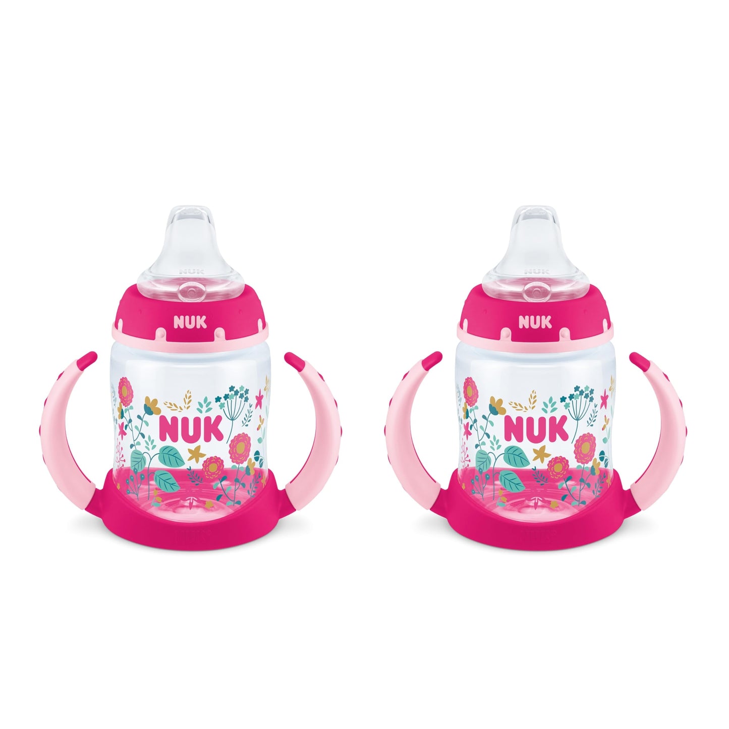NUK Learner Cup, 6+ Months, Fun Fruits and Animals, Amazon Exclusive Collection, 5 Oz, Pack of 2 – BPA Free, Soft Spout, Spill Proof Sippy Cup