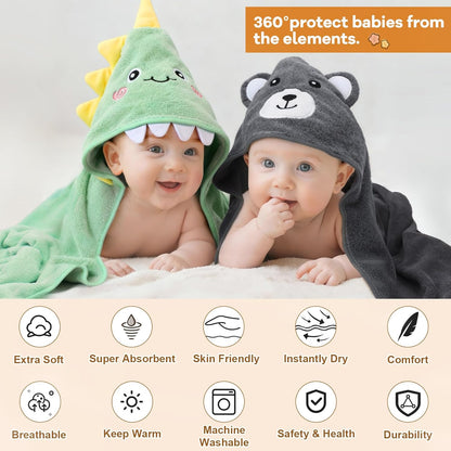 12 PCS Baby Bath Towels Set for Infants Toddlers, 4 PCS Animal Hooded Baby Towels & 8 PCS Washcloths Set, Ultra Absorbent Cute Soft Newborn Bath Essentials Gifts for Boys & Girls