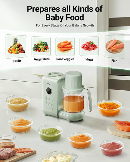 Bear Baby Food Maker with 18.5oz Dual-Layer Steam Baskets, OneStep Baby Food Processor Steamer Puree Blender Grinder Mills, Auto Cooking Grinding&Sterili-zing for Healthy Homemade Baby Food, BPA-Free