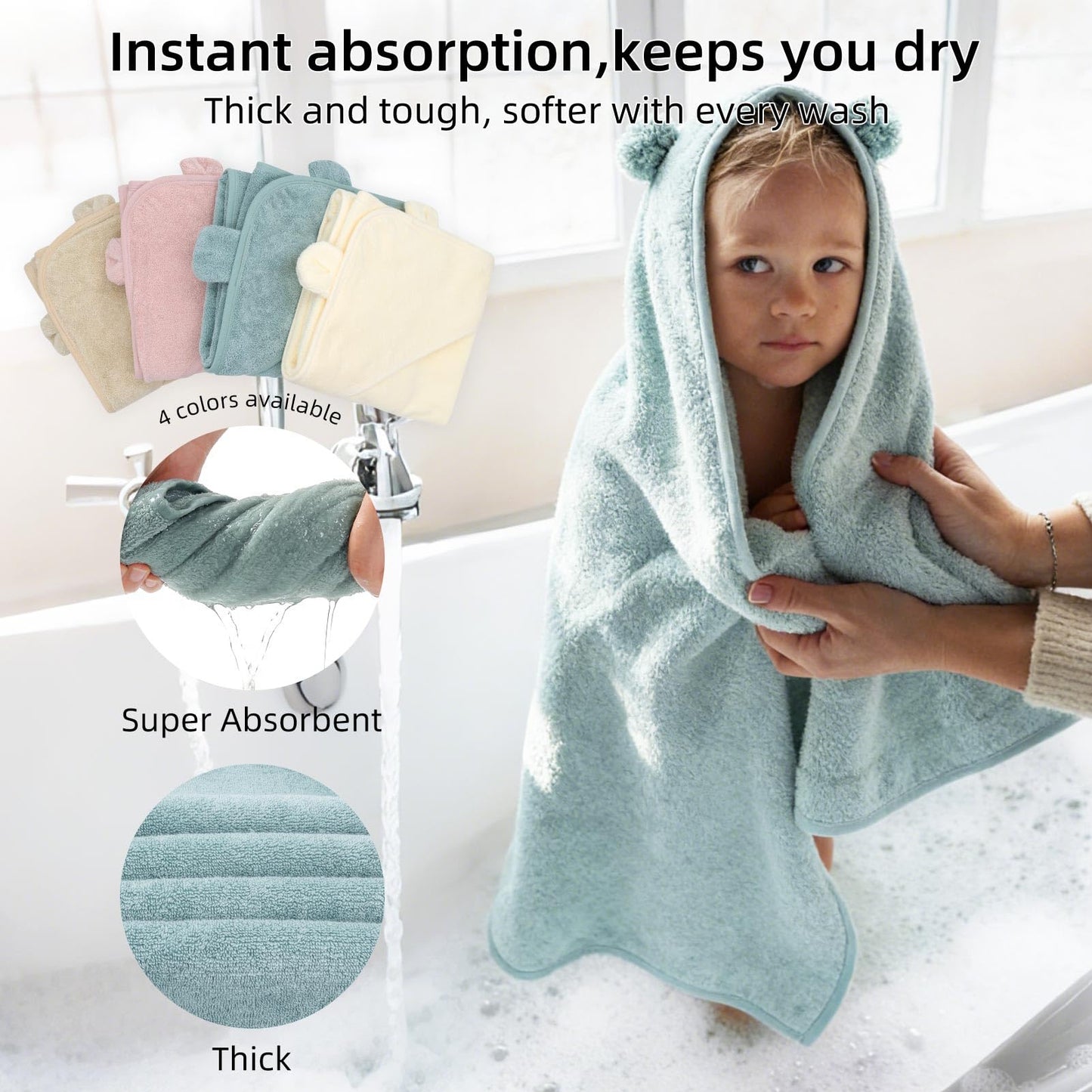 LifeTree 1 Pack Baby Hooded Towel with 1 Pack Washcloth for Newborn, 100% Cotton Bath Towel for Babies, Infant, Toddler and Kids, Thick,Soft and Absorbent, 30 * 30 Inches, Newborn Essentials, Pink