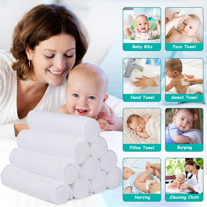 HOMEXCEL Baby Washcloths 24 Pack-Microfiber Coral Fleece Baby Bath Face Towel 7 x 9 Inch Extra Absorbent and Soft Burp Cloth and Wash Cloths for Newborn-Infants and Toddlers-Gentle On Sensitive Skin