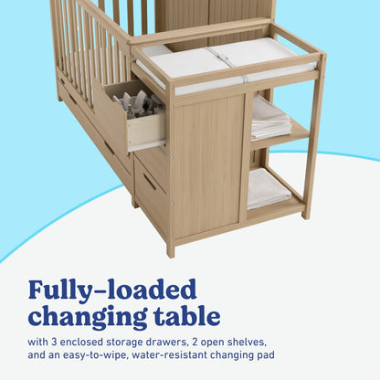 Graco Hadley 5-in-1 Convertible Crib & Changer – GREENGUARD Gold Certified, Fits Standard Crib Mattress, Converts to Toddler Bed and Full Bed, 4 Adjustable Mattress Heights (Pebble Gray)
