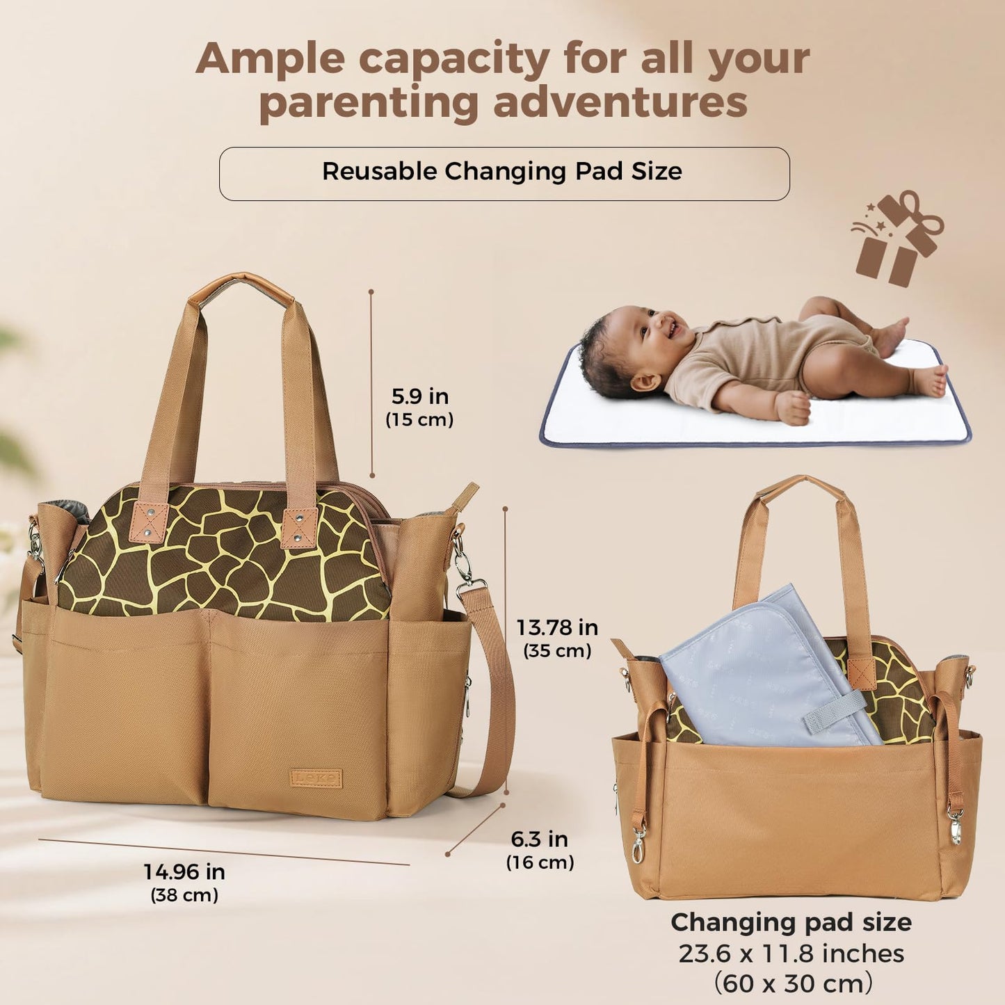 Lekebaby Diaper Bag Tote, 17 Pockets Large Travel Diaper Tote Waterproof with Portable Changing Pad, Mom Crossbody Hospital Bag for Labor Delivery, Baby Essentials for Newborn Gifts, Grey