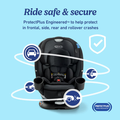 Graco Turn2Me 3-in-1 Rotating Convertible Car Seat, Manchester, Rear-Facing Rotation Only, Forward-Facing Mode, Highback Booster Up to 100 lbs, Adjustable Headrest & Harness, Steel Reinforced Frame
