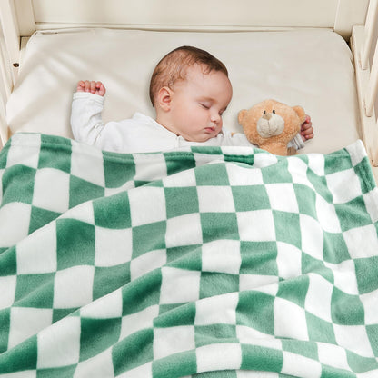 Yurhap Checkered Baby Blanket Fleece Baby Blankets for Boys, Ultra Soft Cozy Fluffy Infant Toddler Newborn Receiving Blankets for Crib Stroller, 30''x40'', Blue