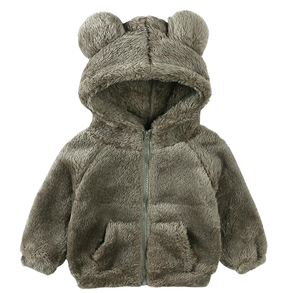 Newborn Infant Baby Boys Girls Cartoon Fleece Hooded Jacket Coat with Ears Warm Todder Kids Outwear Coat Zipper Up 0-6Y