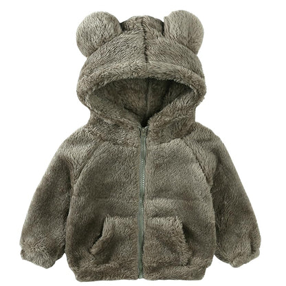 Newborn Infant Baby Boys Girls Cartoon Fleece Hooded Jacket Coat with Ears Warm Todder Kids Outwear Coat Zipper Up 0-6Y