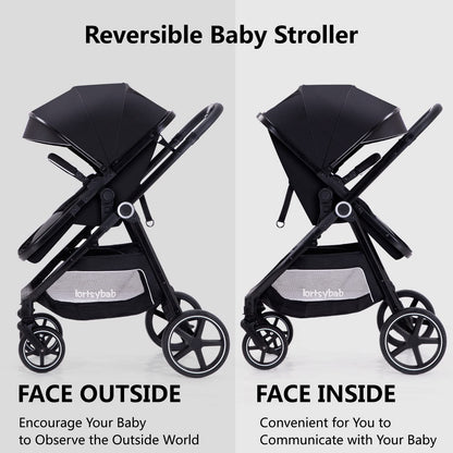 Lortsybab 2-in-1 Baby Stroller - Folding Infant Newborn Pram Stroller with Reversible Seat - Toddler Strollers for 0-36 Months Old Babies (Beige)