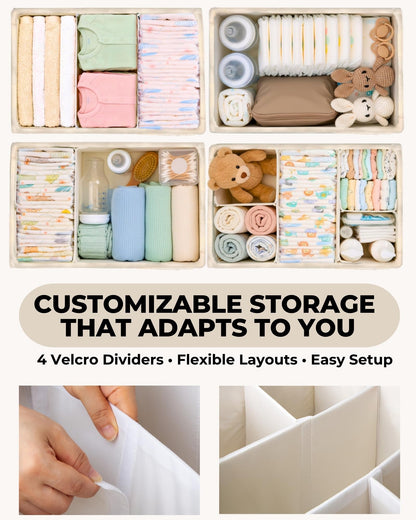 Baby Diaper Caddy Organizer with Portable Changing Mat - Teddy Fleece Diaper Organizer for Changing Table - Basket for Changing Essentials - Baby Essentials Organizer with Removable Dividers