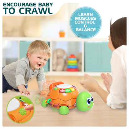 Jyusmile Baby Toys 6 to 12 Months, Musical Turtle Crawling Infant Toys, Early Learning Educational Toy with Light & Sound, Christmas Birthday Gifts for Boy Girl 7 8 9 10 11 Month 0-1 Year Old