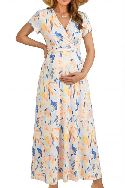 OUGES Maternity Maxi Dress Wrap Baby Shower Pregnancy Dresses for Photoshoot Maternity Outfits Summer Clothes 2026
