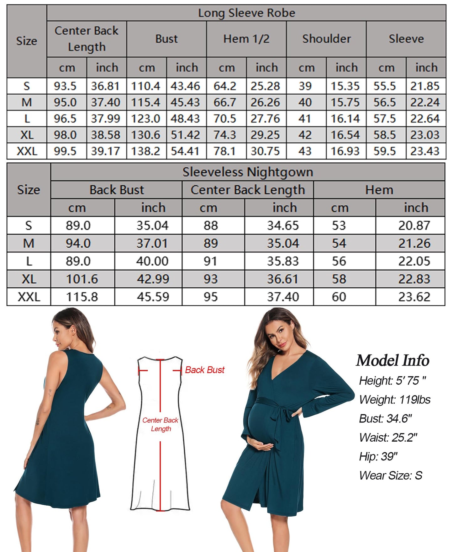 SWOMOG Women Maternity Nursing Gown and Robe Set 3 in 1 Labor Delivery Nursing Nightgown for Breastfeeding Hospital Bathrobe