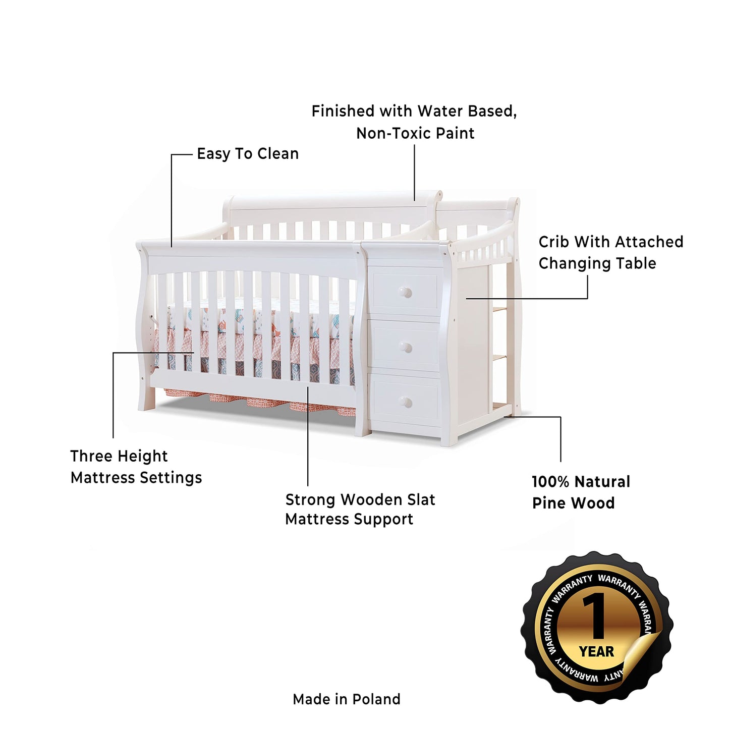 Sorelle Furniture Princeton Elite Crib and Changer Classic -in- Convertible Diaper Changing Table Made of Pine Wood Non-Toxic Wooden Baby Bed Toddler Childs Daybed Full-Size Nursery - Weathered Grey