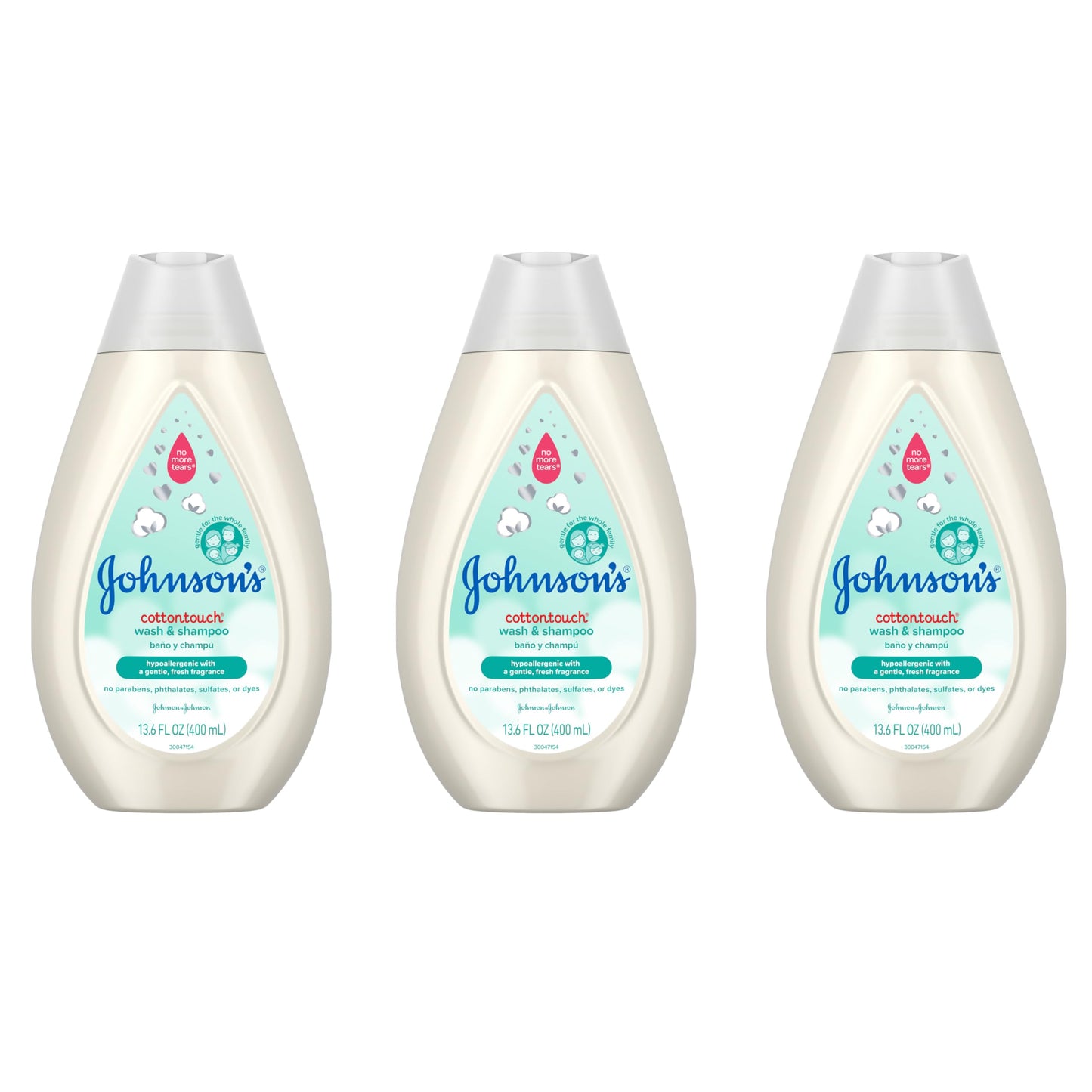Johnson's CottonTouch Newborn Baby Body Wash & Shampoo, Gentle & Tear-Free, Made with Real Cotton, Gently Washes Away Dirt & Germs, for Sensitive Skin, Baby Essentials, 13.6 fl. oz