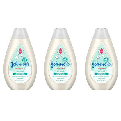 Johnson's CottonTouch Newborn Baby Body Wash & Shampoo, Gentle & Tear-Free, Made with Real Cotton, Gently Washes Away Dirt & Germs, for Sensitive Skin, Baby Essentials, 13.6 fl. oz