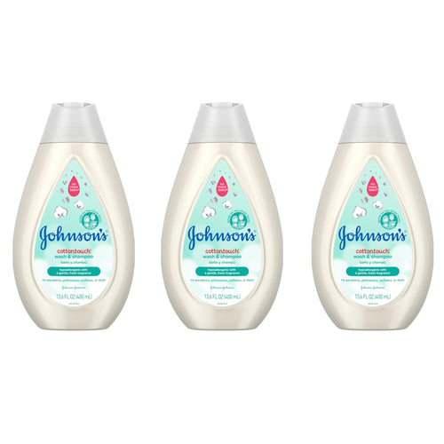 Johnson's CottonTouch Newborn Baby Body Wash & Shampoo, Gentle & Tear-Free, Made with Real Cotton, Gently Washes Away Dirt & Germs, for Sensitive Skin, Baby Essentials, 13.6 fl. oz