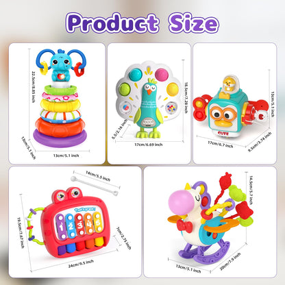 usrela 4 in 1 Baby Toys for 6 12 18 Month, Learning Toys for Babies 6-12 Months, Busy Cube, Stacking Sorter, Piano Xylophone Pull String Travel Toy, Birthday Gifts for Toddlers 1 2 Years Old
