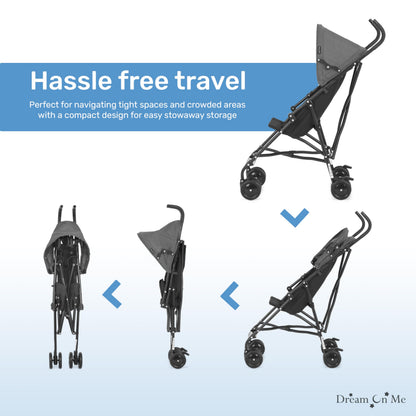 Dream On Me Aero Travel Umbrella Stroller, One-Hand Quick Fold, 3-Point Safety Harness, Dual Brakes, Adjustable Removable Canopy, Lightweight Compact & Space-Saving for Infants and Toddlers – Black
