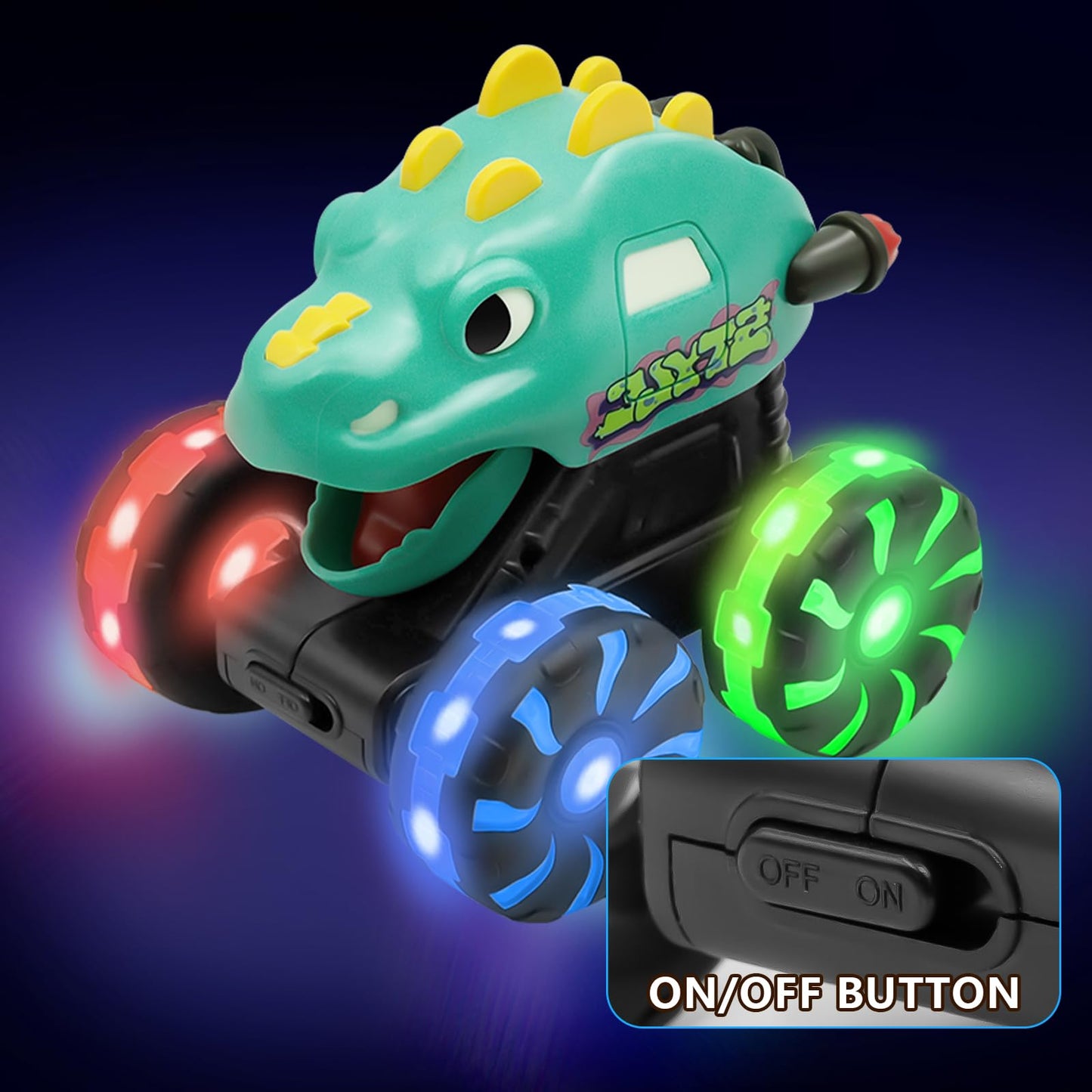 Intoypad 3 Pack Dinosaur Car Toys for Kids Toddlers, Light up Wheels Monster Truck Toys for Boys 2 3 4 5 6 7 8 Years Old Christmas Birthady Gifts Press & Go Dino Trucks Toy for Toddler Boy Baby