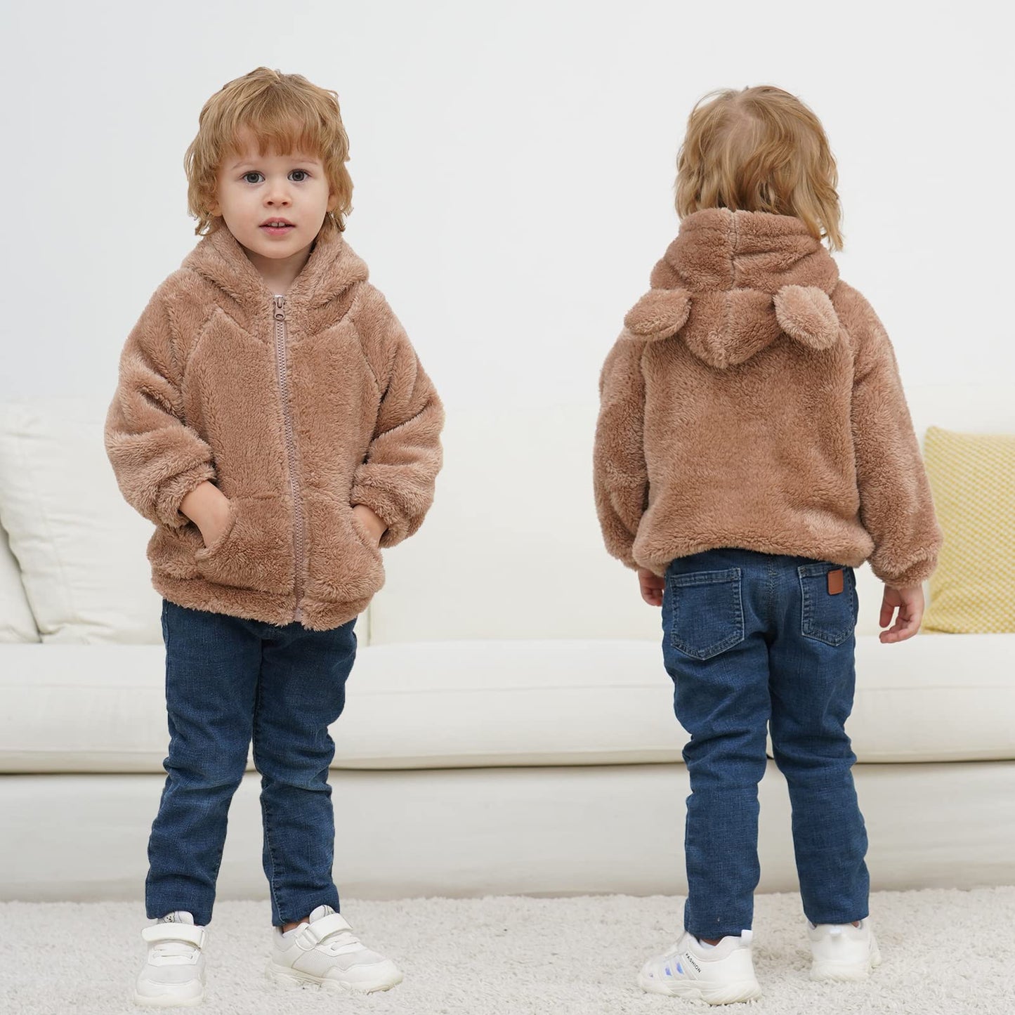 Newborn Infant Baby Boys Girls Cartoon Fleece Hooded Jacket Coat with Ears Warm Todder Kids Outwear Coat Zipper Up 0-6Y
