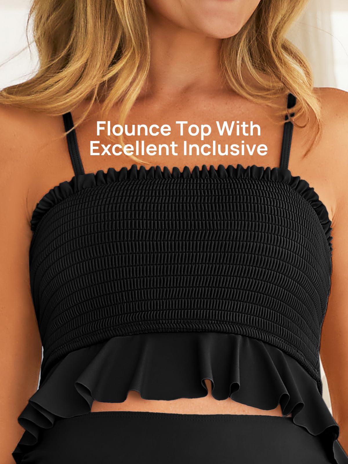 Summer Mae Maternity High Waist Swimsuit Ruffle Hem Bikini Bathing Suit Shirred Bandeau Two Piece Pregnancy Swimwear