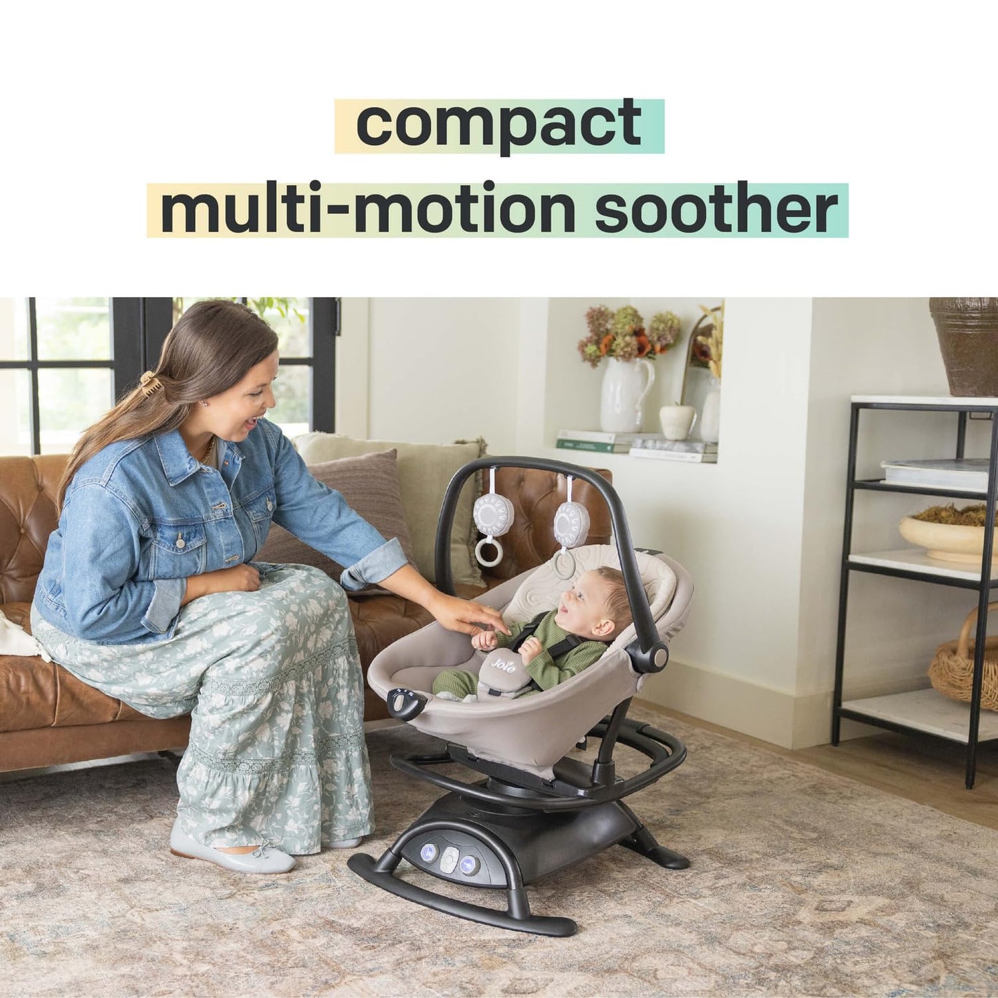 Joie Cinnamon 2-in-1 Glider and Rocker – Multi-Motion Baby Swing and Rocker Combo with Plush Fabrics, Compact Design, and Multiple Recline Positions – Soothing Sounds & Gentle Vibrations (Fern)