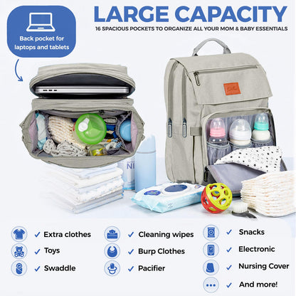 PILLANI Baby Diaper Bag Backpack - Baby Bag for Girls & Boys, Large Waterproof Toddler Diaper Backpack - Baby Shower Gifts & Registry Must Haves - Travel Diaper Bags with Changing Pad - Newborn Stuff