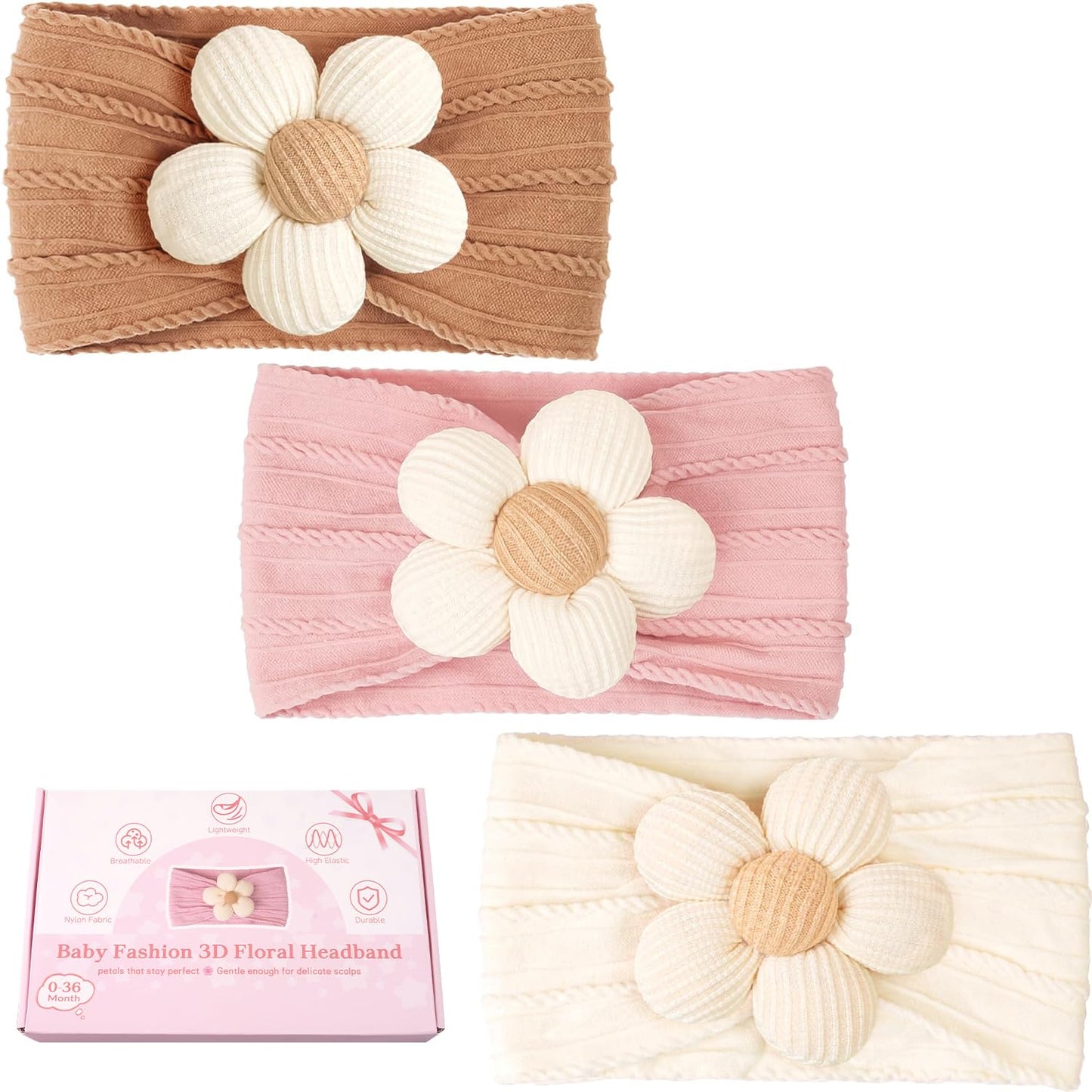 CÉLLOT 5 Pcs Baby Flower Headbands Baby Girls Nylon Headbands Soft Hairbands Hair Accessories for Newborn Infant Toddler Kids