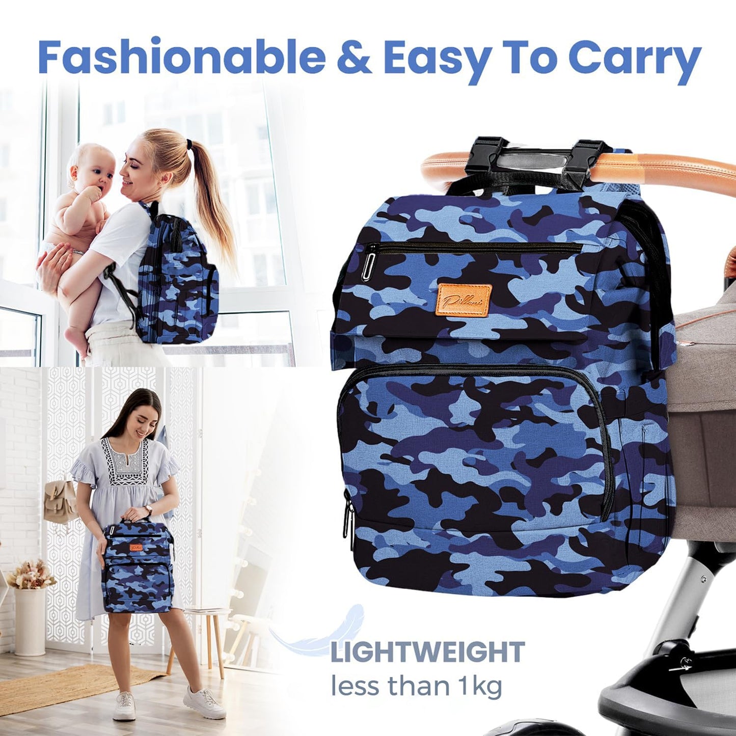 PILLANI Baby Diaper Bag Backpack - Baby Bag for Girls & Boys, Large Waterproof Toddler Diaper Backpack - Baby Shower Gifts & Registry Must Haves - Travel Diaper Bags with Changing Pad - Newborn Stuff
