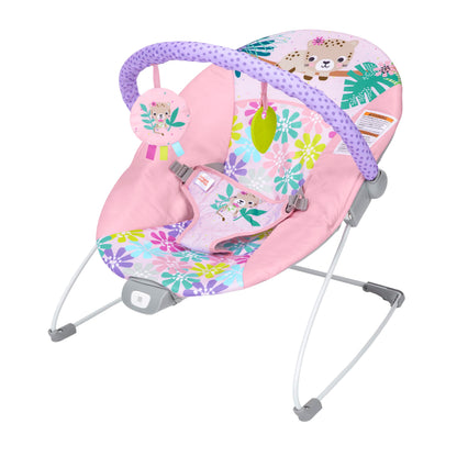 Bright Starts Baby Bouncer Soothing Vibrations Infant Seat - Removable -Toy Bar, Nonslip Feet, 0-6 Months Up to 20 lbs (Safari Fun)