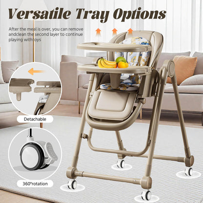 5 in 1 Convertible Baby High Chair Foldable, Baby Swing for Infants to Toddler,Portable Baby Feeding Chair, High Chairs for Babies and Toddlers, Silla de Comer para Bebe(White)
