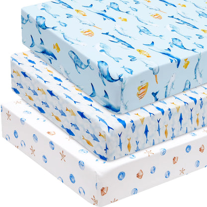 david's kids 3 Pack Fitted Crib Sheets, Ultra Soft Breathable Comfortable Baby Sheet Set for Boys Girls Neutral, 28x52 Inch Fits Standard Crib and Toddler Mattresses, Dinosaur