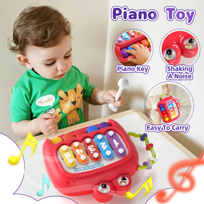 usrela 4 in 1 Baby Toys for 6 12 18 Month, Learning Toys for Babies 6-12 Months, Busy Cube, Stacking Sorter, Piano Xylophone Pull String Travel Toy, Birthday Gifts for Toddlers 1 2 Years Old