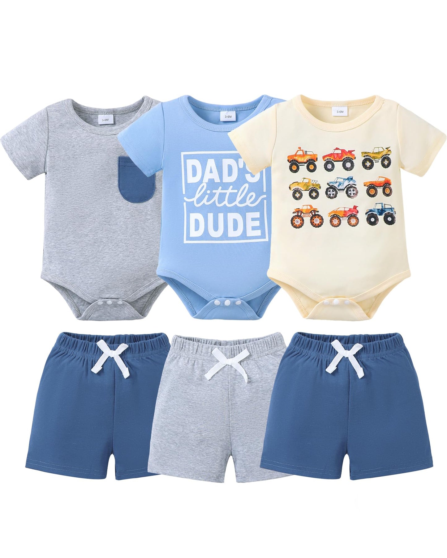 Jecson Newborn Boy Clothes Baby Boy Outfits Summer Set 6-Piece Cotton Short Sleeve Top and Shorts for 0-18M
