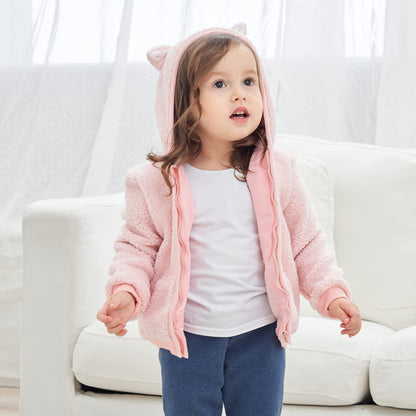 Newborn Infant Baby Boys Girls Cartoon Fleece Hooded Jacket Coat with Ears Warm Todder Kids Outwear Coat Zipper Up 0-6Y